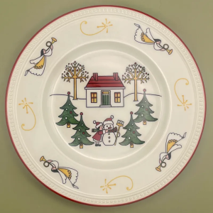 Wedgwood Windsor Christmas gebaksbordje wit huisje gebakschoteltje